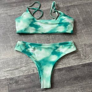 Green tie-dyed bikini set